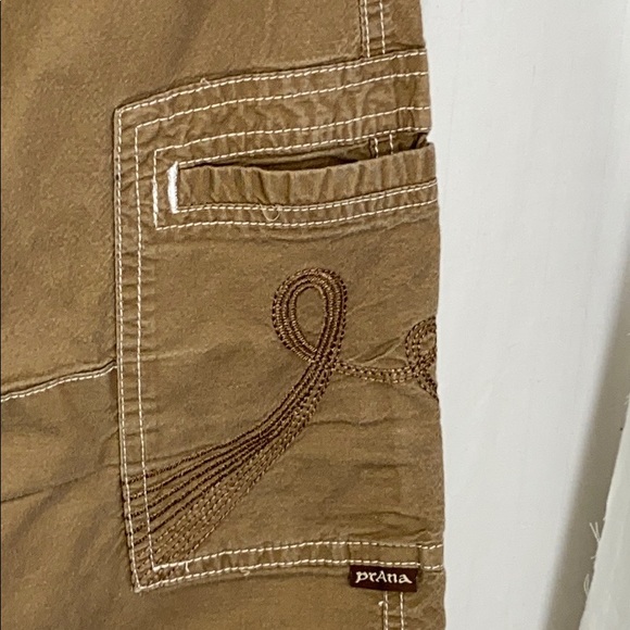 PRANA S Tan Cargo Capri Cropped Pants Embroidered - Picture 4 of 8